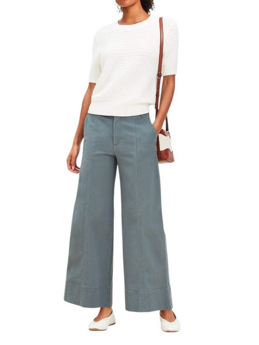 LOFT Curvy Seamed Palmer Wide Leg Cropped Pants Women's 8 High Rise Quiet Luxury